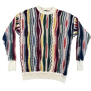 Vintage Structure 3D Knit Sweater Mens XL Coogi Style Cosby Stripe Cotton USA